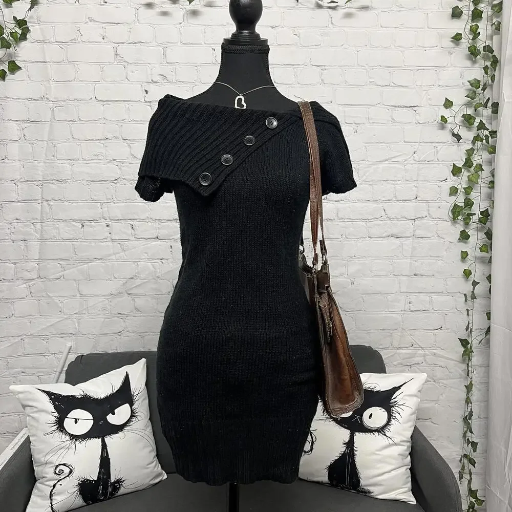 00s black off the shoulder adjusted mini dress - Picture 1 of 6